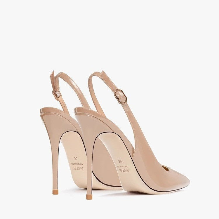 Sandales Talon Haut Bride Cheville Ajourée — Nude