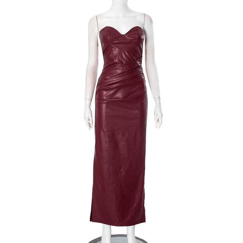 Robe Maxi Tube Top Similicuir – Coupe Moulante