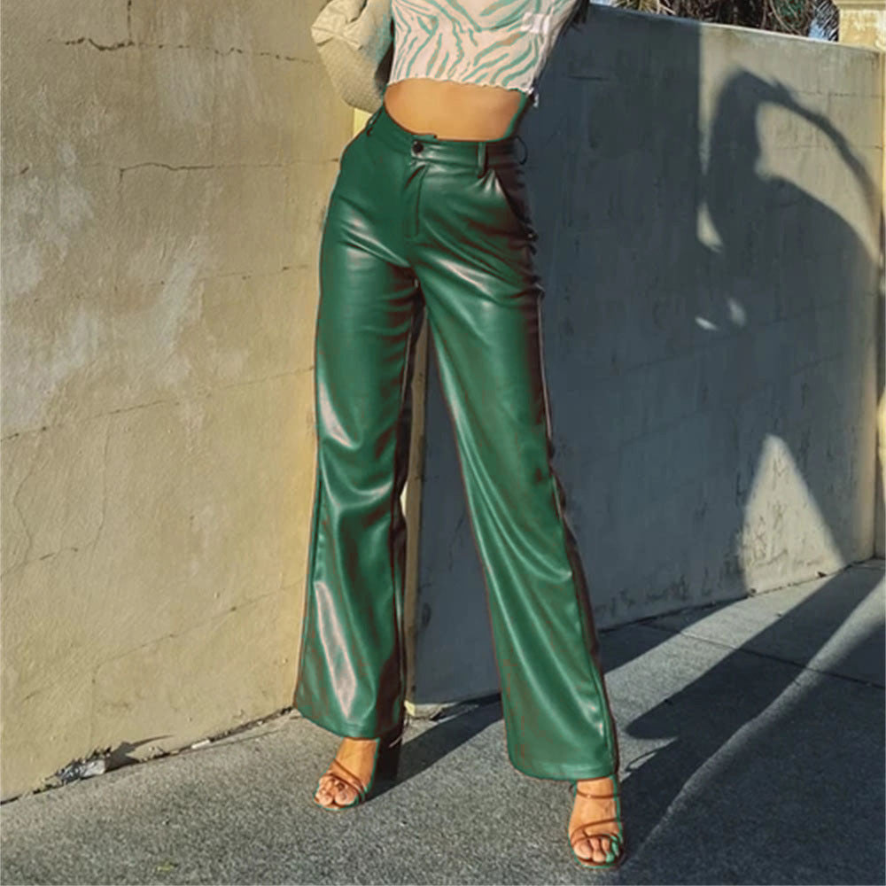 Legging PU Cuir Haute Élasticité — Taille Haute avec Poches