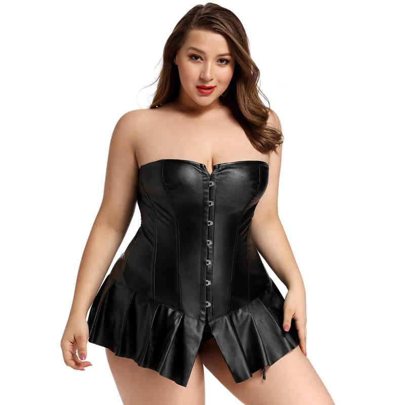 Ensemble Corset & Jupe Simili Cuir – Boucle Métallique & Style Femme