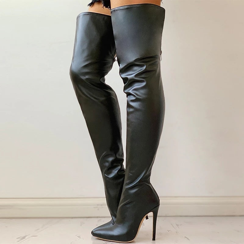 Bottes Over-Knee Bout Pointu Talon Stiletto – Zip Dos Simili Cuir
