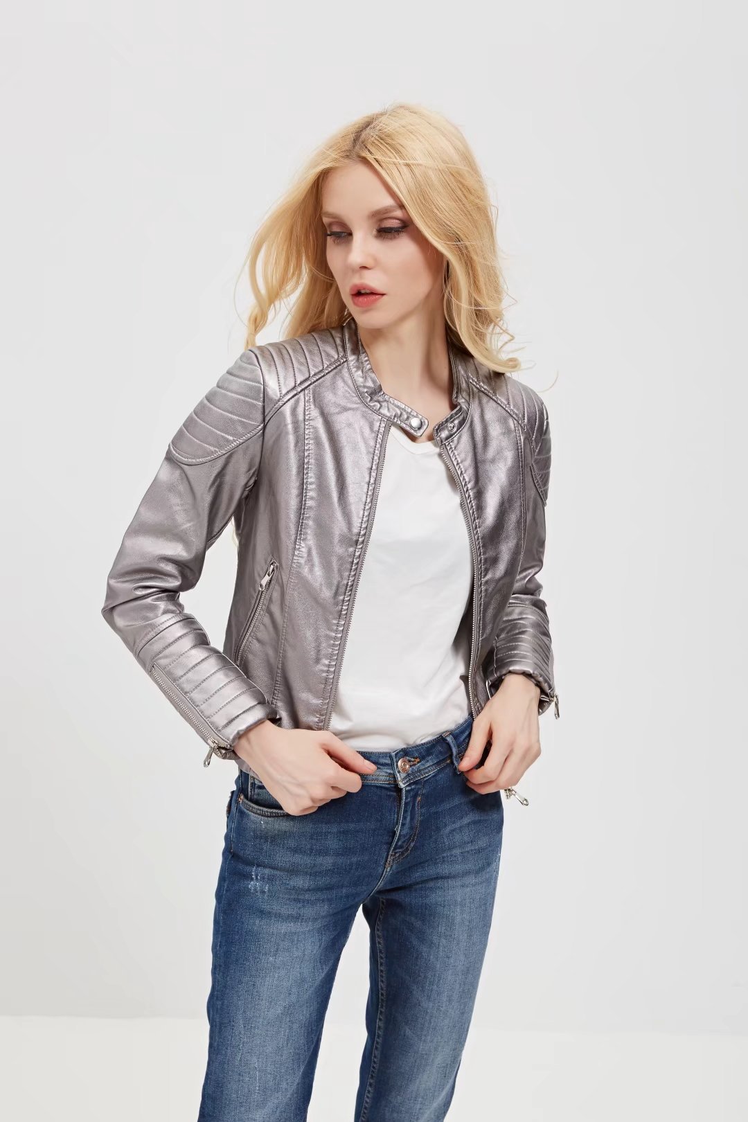 Veste Moto Simili Cuir PU – Style Biker Femme & Coupe Ajustée