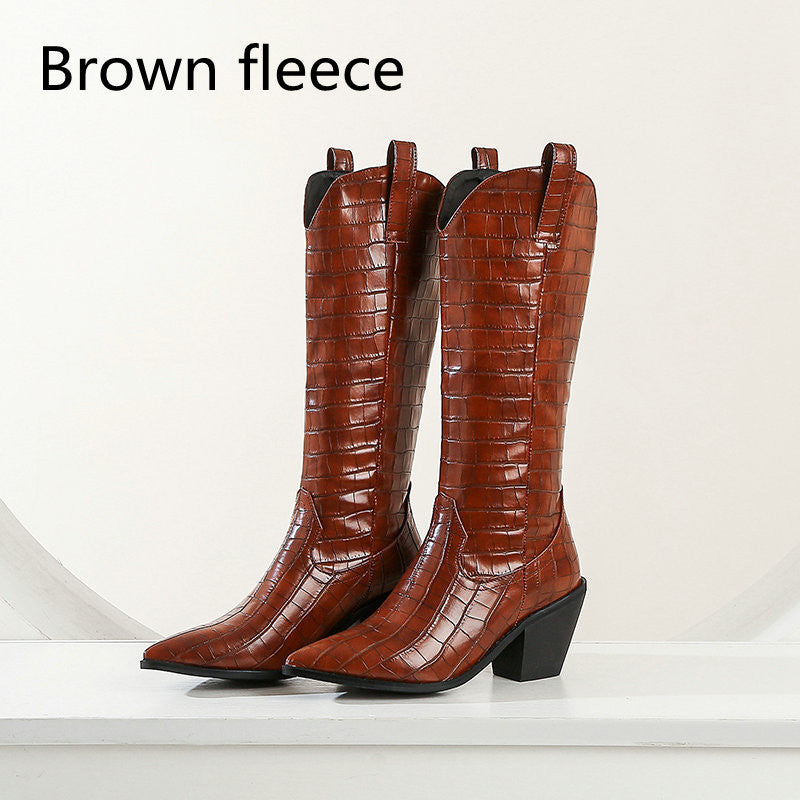 Bottes Cavalières Talon Bloc Hauteur Genou — Bout Pointu Plateforme