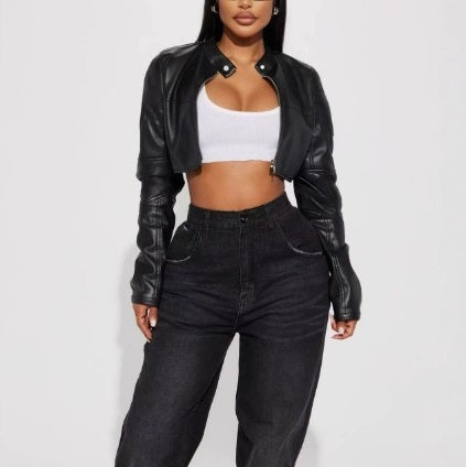 Veste Biker Courte Cuir PU Zippée – Coupe Slim Femme S-XL