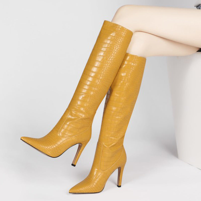 Bottes PU Stiletto Bout Pointu — Couleur Unie & Grande Taille