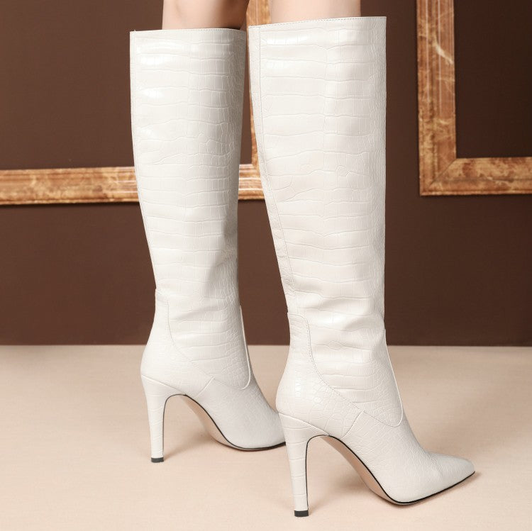 Bottes PU Stiletto Bout Pointu — Couleur Unie & Grande Taille
