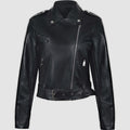Veste Moto PU Cuir Courte — Ceinture & Col Revers Structuré