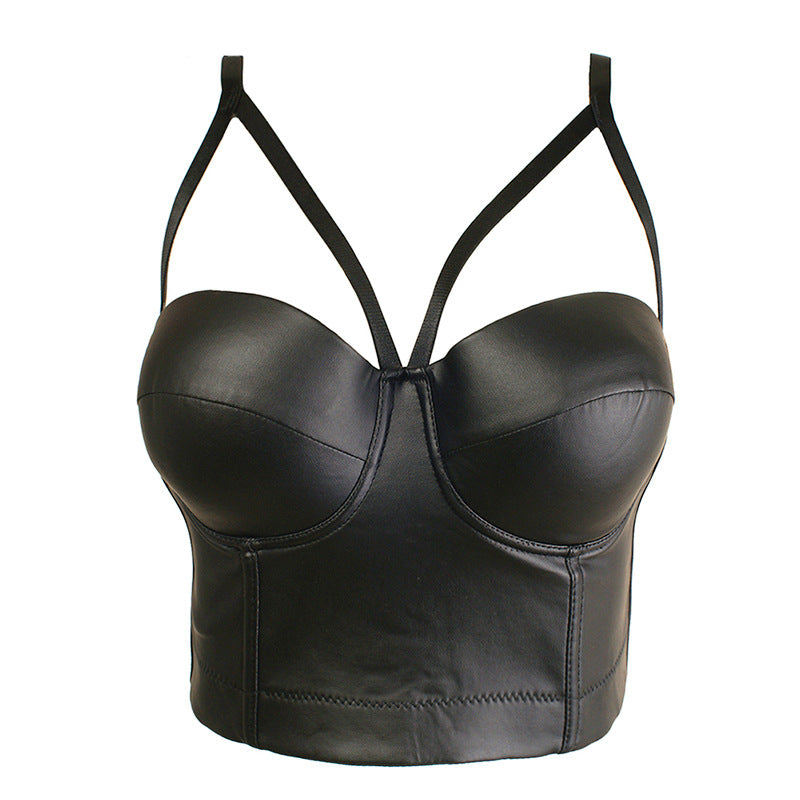 Corset Top PU Mat — Haut Brassière Nombril Femme