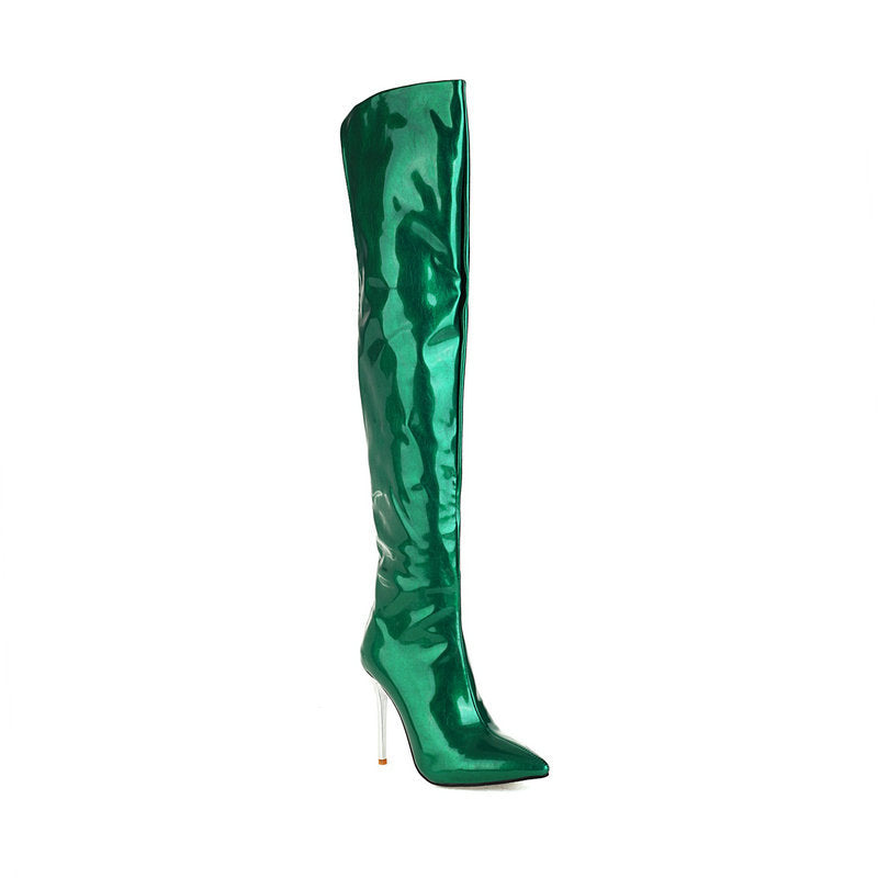 Bottes Cuissardes Stiletto Vernis Bout Pointu – Plateforme & Grandes Tailles 34-43