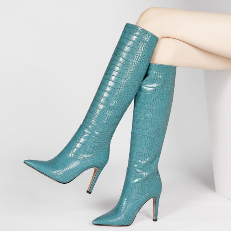 Bottes PU Stiletto Bout Pointu — Couleur Unie & Grande Taille
