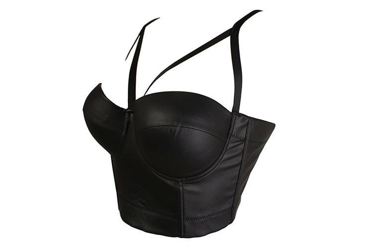 Corset Top PU Mat — Haut Brassière Nombril Femme
