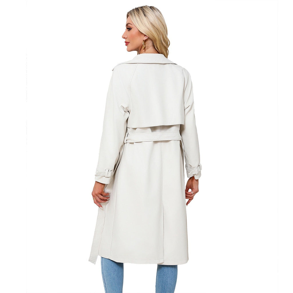 Trench Long Loose Élégant – Veste Simili Cuir PU Femme Printemps-Automne