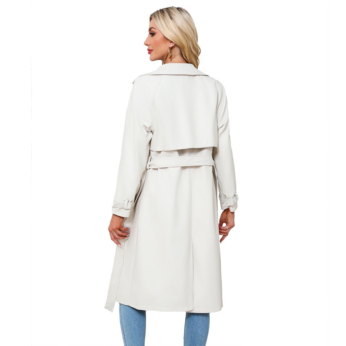Trench Long Loose Élégant – Veste Simili Cuir PU Femme Printemps-Automne