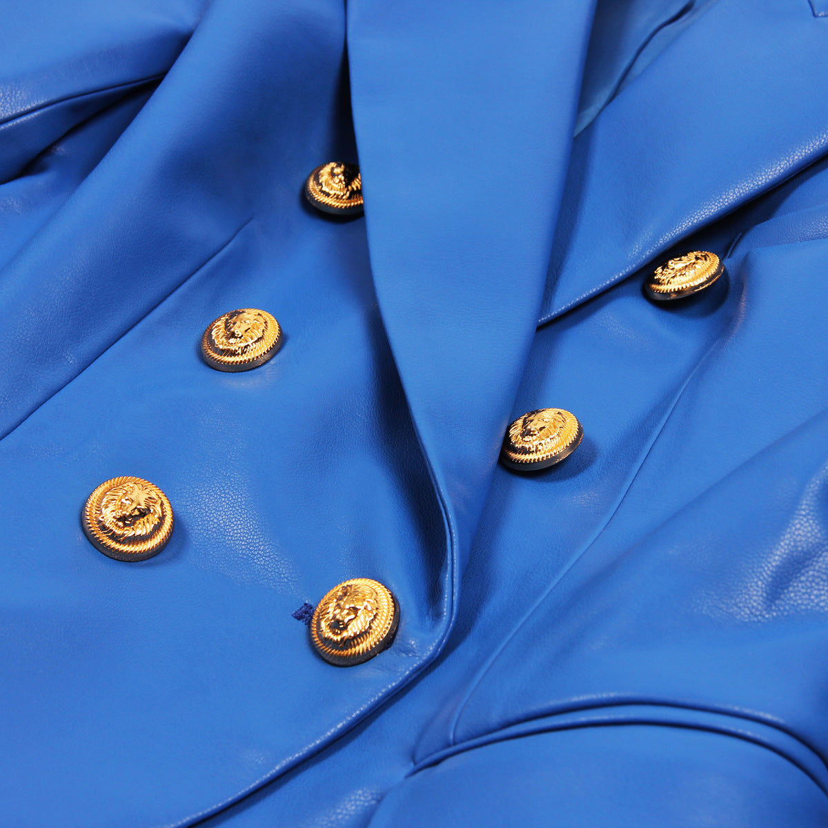 Veste Costume en Similicuir – Coupe Slim & Fourrure Artificielle