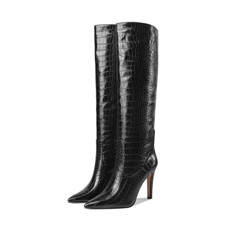 Bottes PU Stiletto Bout Pointu — Couleur Unie & Grande Taille