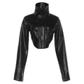 Veste Courte Sans Manches Col Montant PU Cuir — Noir & Marron