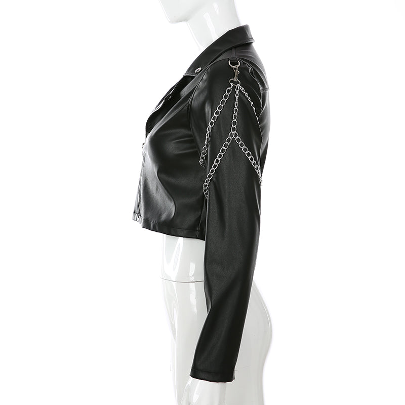 Veste Simili Cuir À Chaînes Bras – Style Rock & Dark Luxury