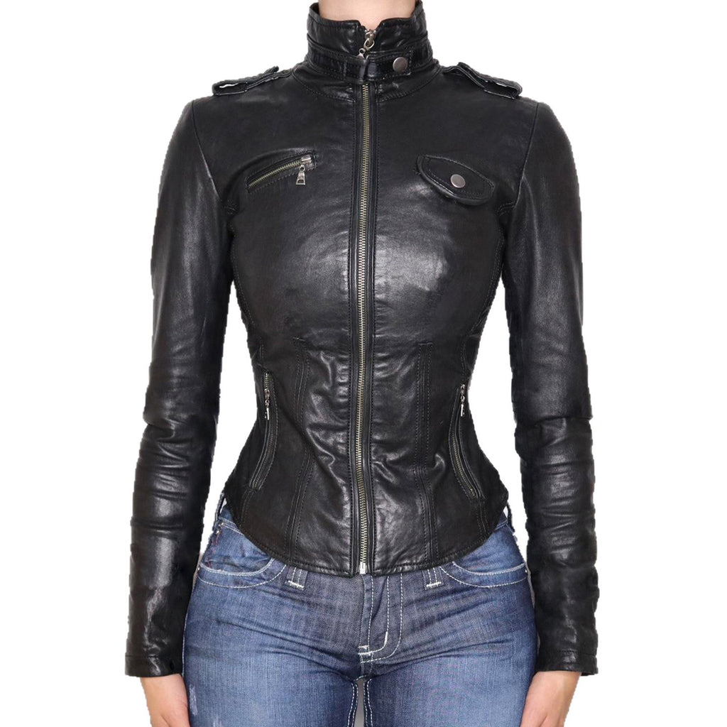 Veste Similicuir Patchwork Col Locomotive – Taille Cinée & Zip