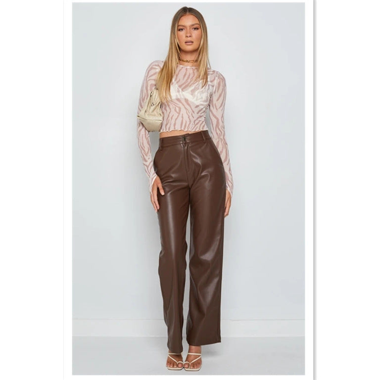 Legging PU Cuir Haute Élasticité — Taille Haute avec Poches