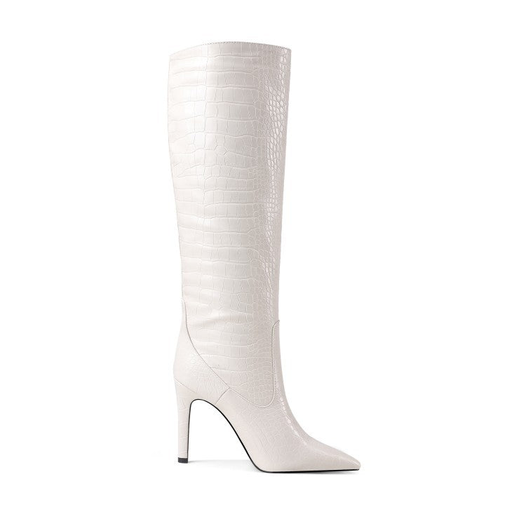 Bottes PU Stiletto Bout Pointu — Couleur Unie & Grande Taille