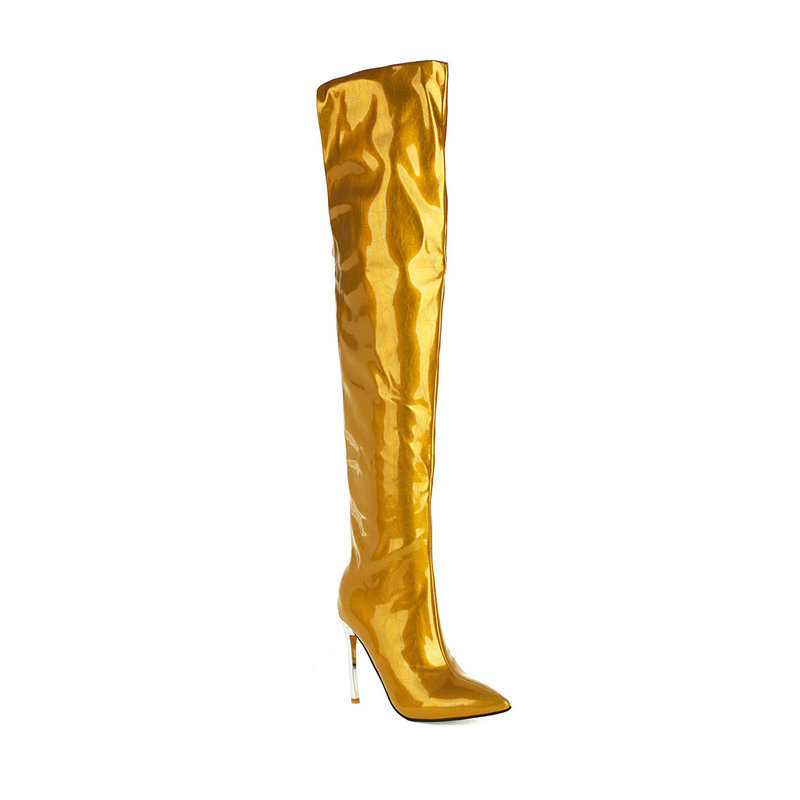 Bottes Cuissardes Stiletto Vernis Bout Pointu – Plateforme & Grandes Tailles 34-43
