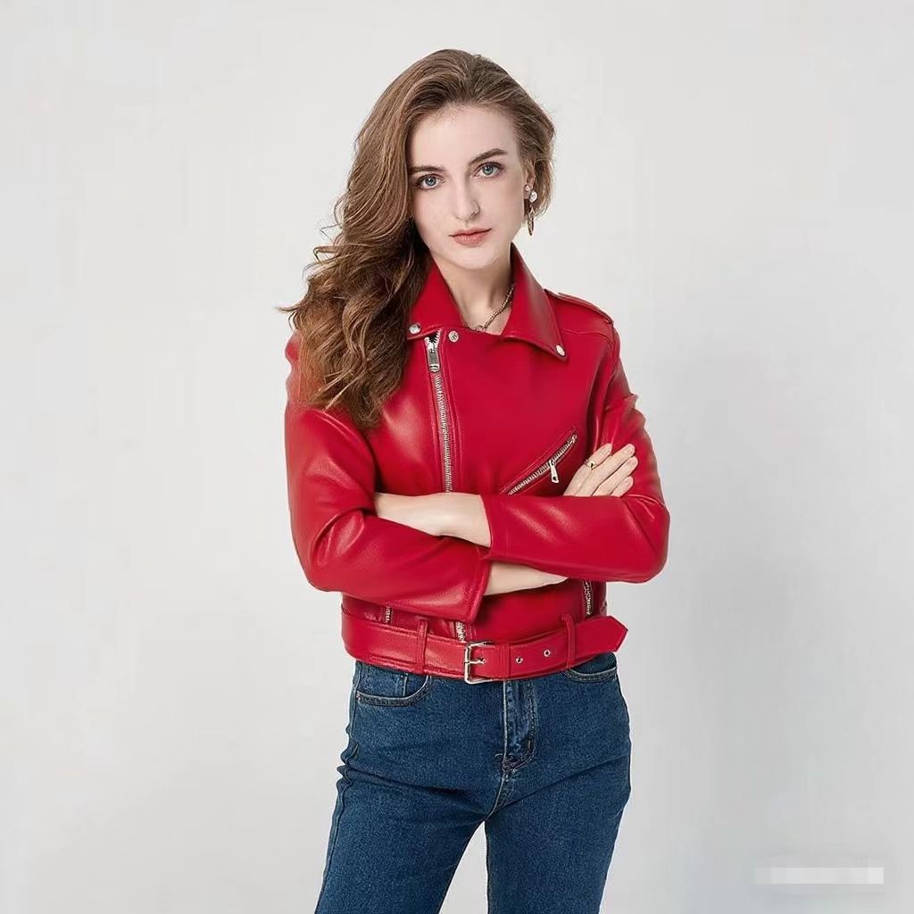 Veste Moto Slim Zippée en Simili Cuir