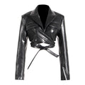 Manteau Court PU Cuir — Laçage Croisé & Ouverture Totale