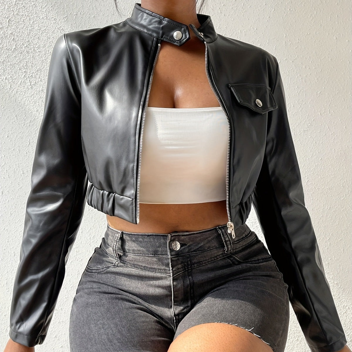 Veste Simili Cuir Casual Femme – Style Coréen Fourrure Synthétique