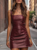 Robe Bodycon PU Cuir — Tube Top Slip Dress Brillante