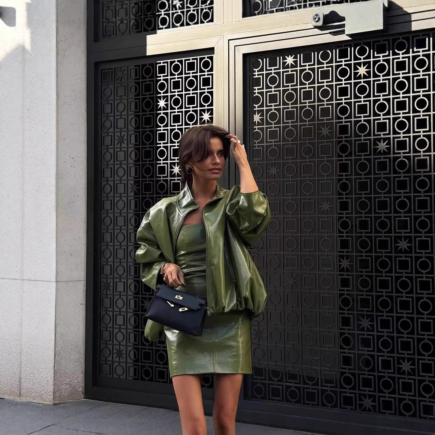 Ensemble Veste & Robe Sans Bretelles Rétro – PU Cuir Style Streetwear