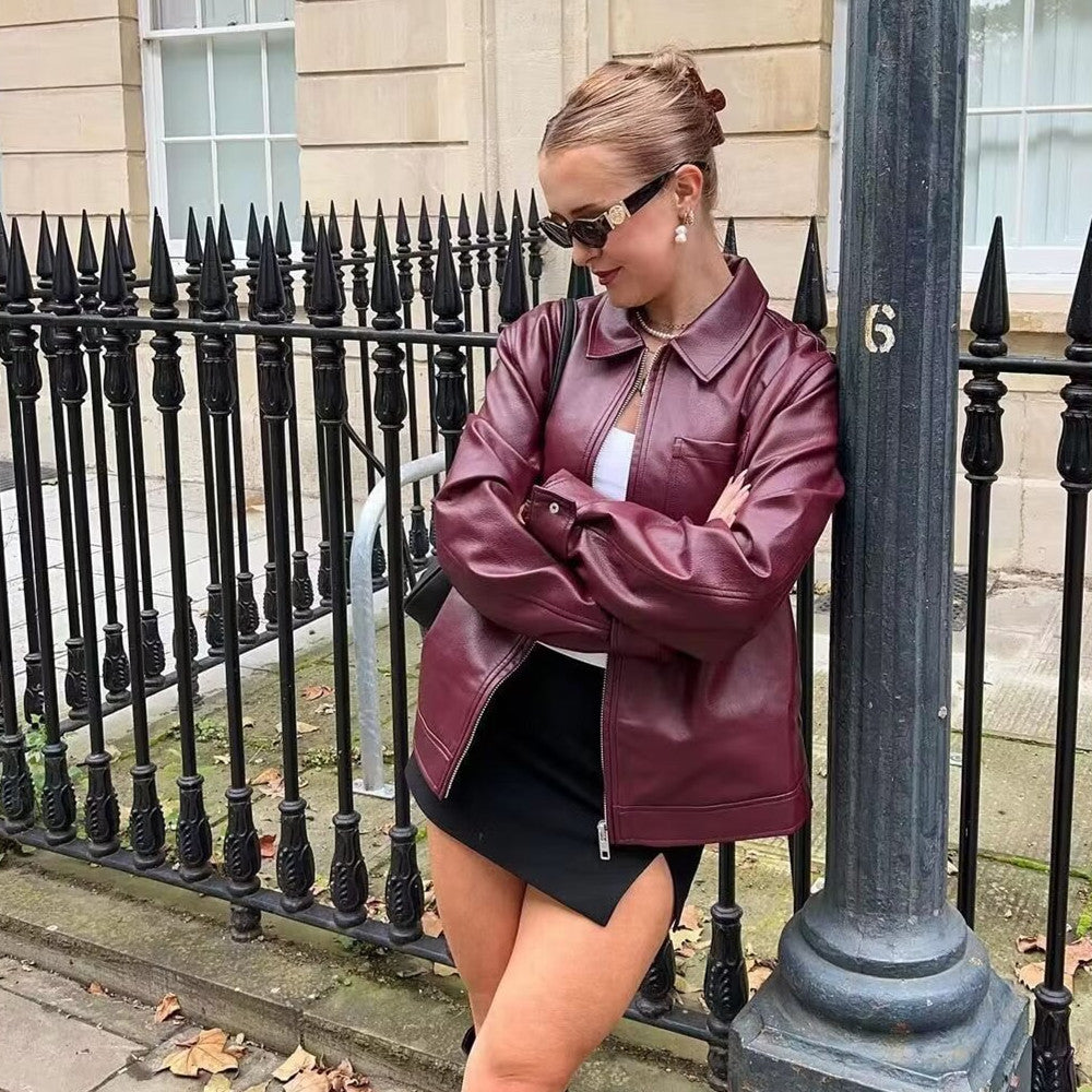 Veste Biker Similicuir Col Revers – Style Motarde Audacieux
