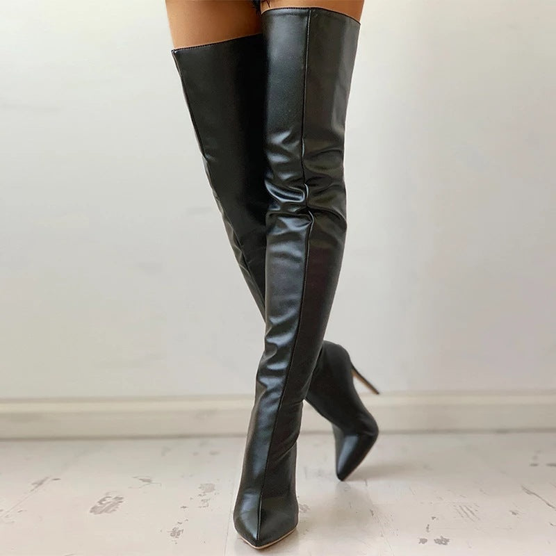 Bottes Over-Knee Bout Pointu Talon Stiletto – Zip Dos Simili Cuir