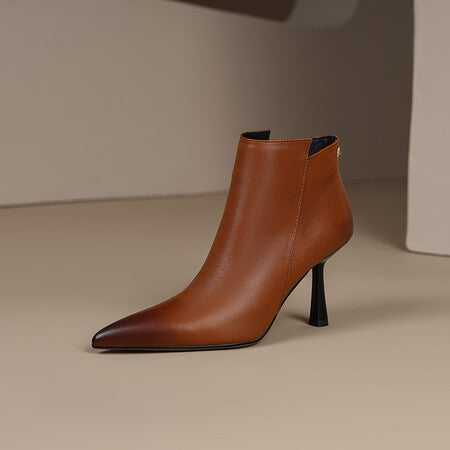 Boots en Cuir Véritable Talon Mi-Haut à Franges — Noir & Marron