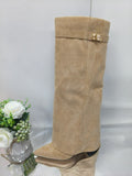 Bottes Mi-Mollet Talon Bloc Bout Pointu – Simili Cuir & Daim Style Cavalière