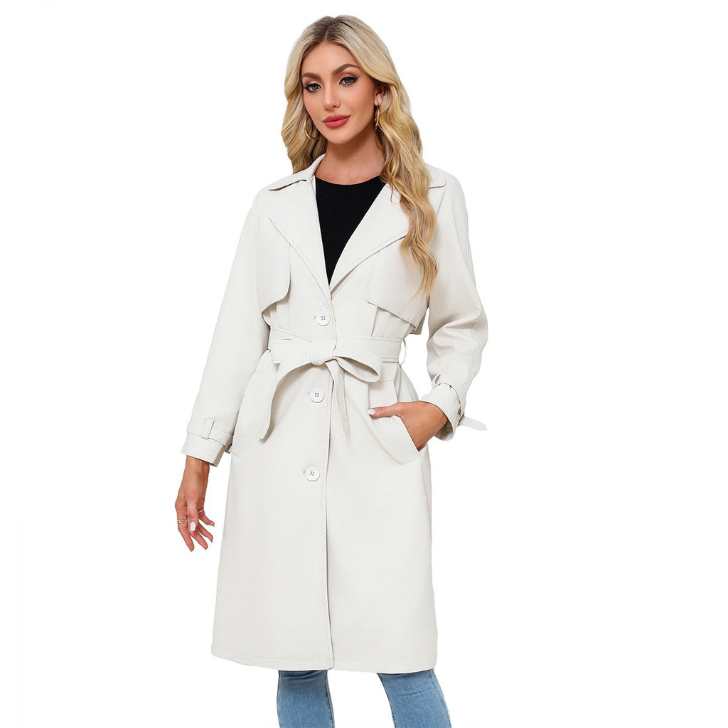 Trench Long Loose Élégant – Veste Simili Cuir PU Femme Printemps-Automne