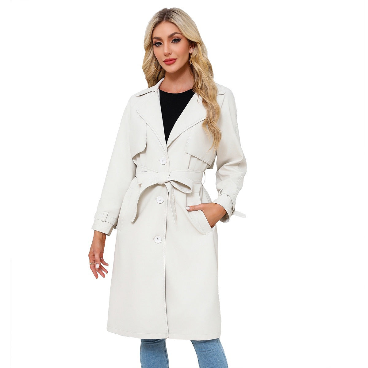 Trench Long Loose Élégant – Veste Simili Cuir PU Femme Printemps-Automne