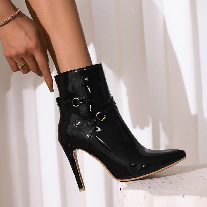 Bottines Grande Taille Stiletto Bout Pointu Zip — Fourrées