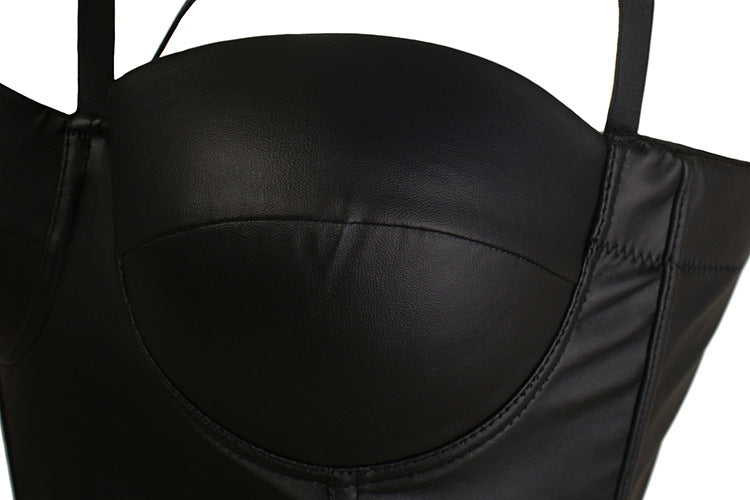 Corset Top PU Mat — Haut Brassière Nombril Femme