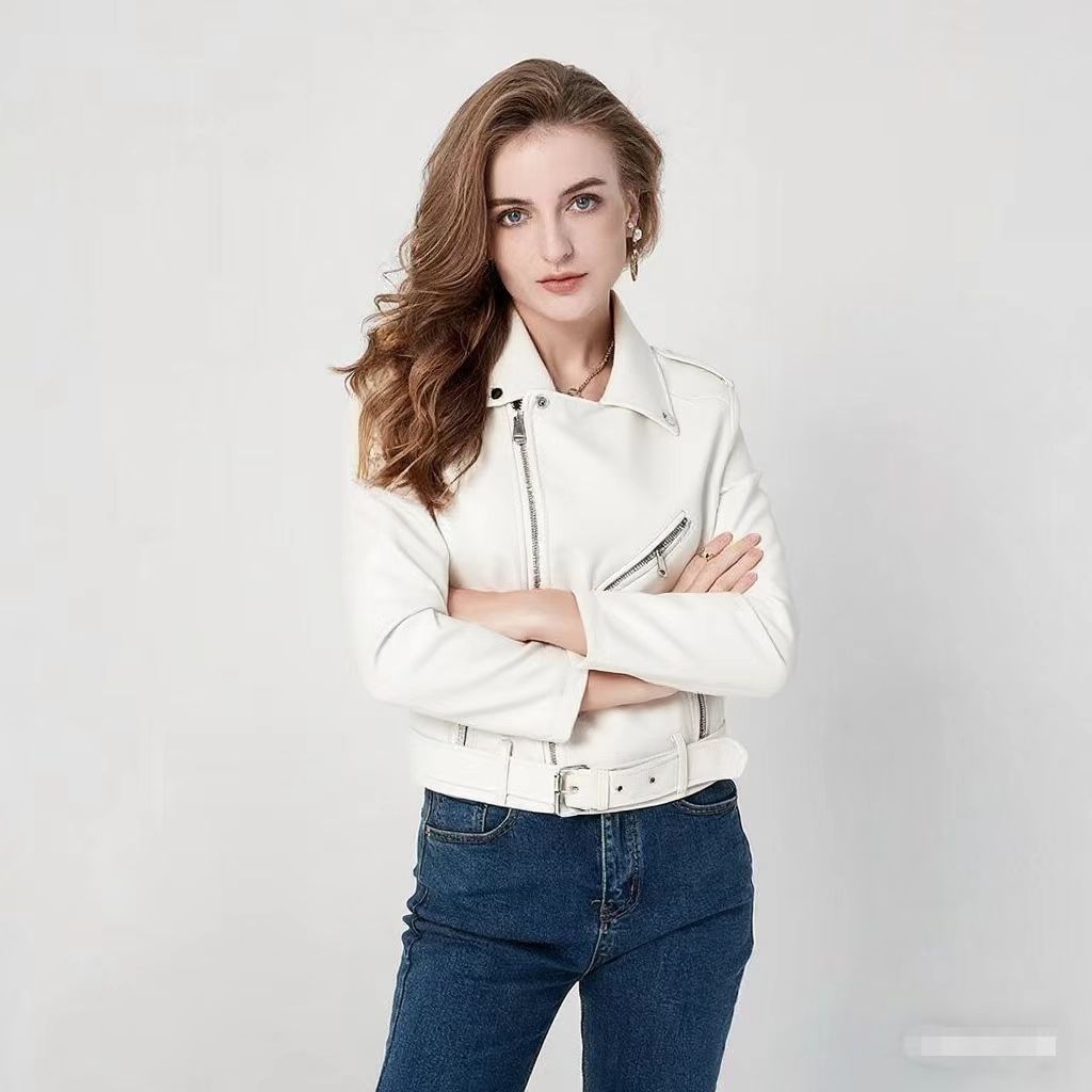 Veste Moto Slim Zippée en Simili Cuir