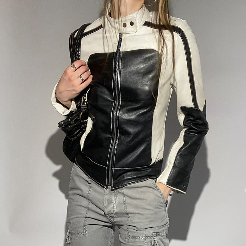 Veste Similicuir Patchwork Bicolore – Coupe Slim & Style Urbain
