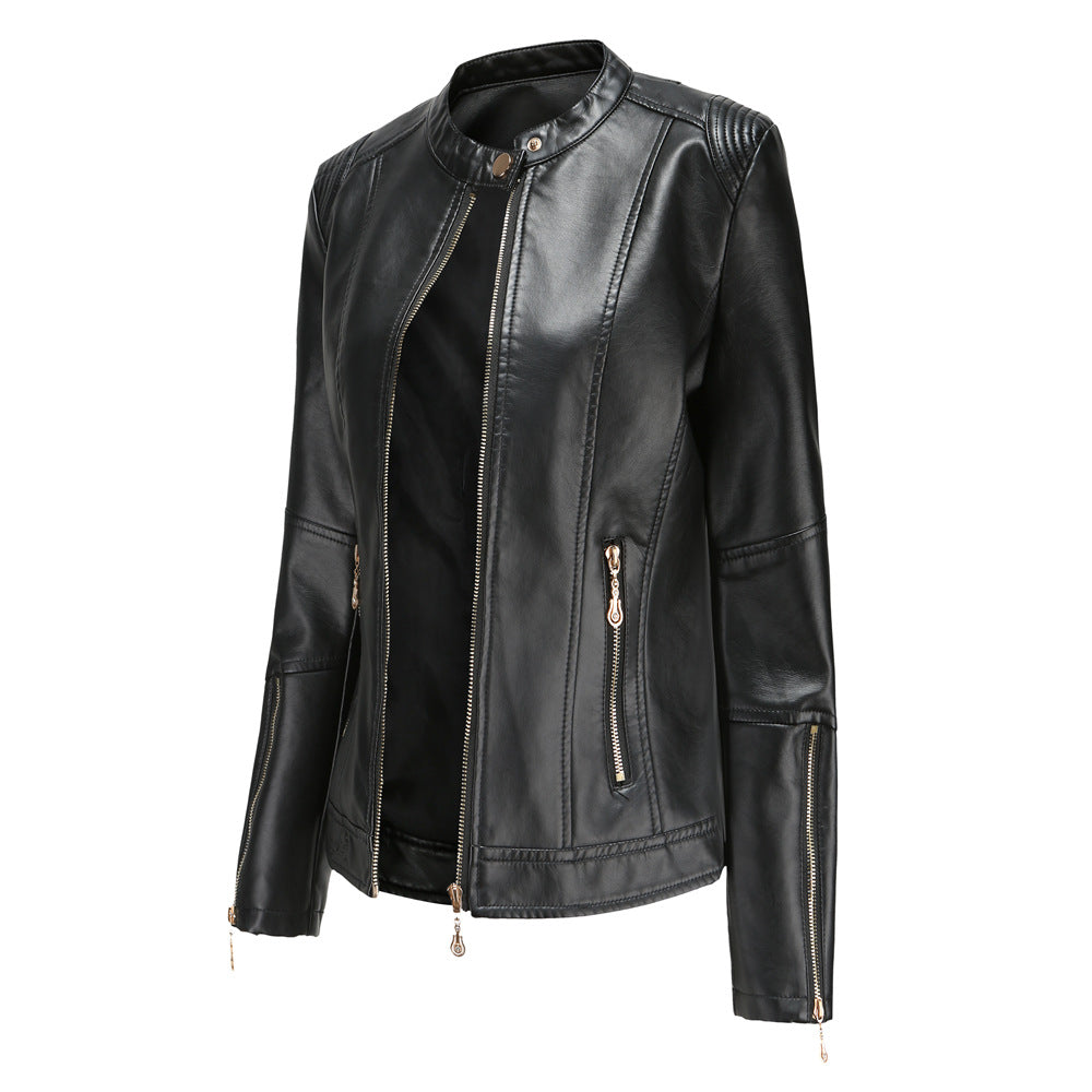 Veste Courte Col Montant en Similicuir – Coupe Structurée & Finition Premium