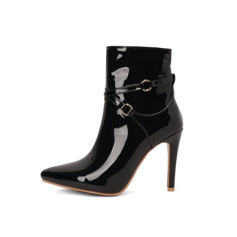 Bottines Grande Taille Stiletto Bout Pointu Zip — Fourrées