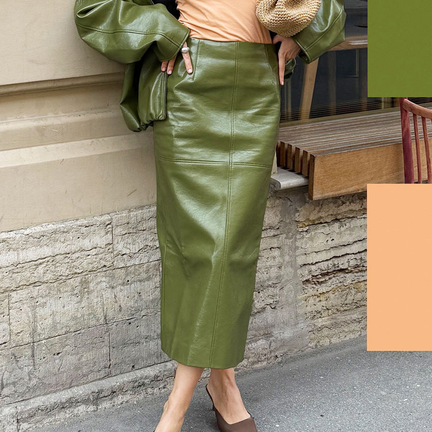 Jupe Midi PU Cuir — Coupe Structurée & Finition Brillante