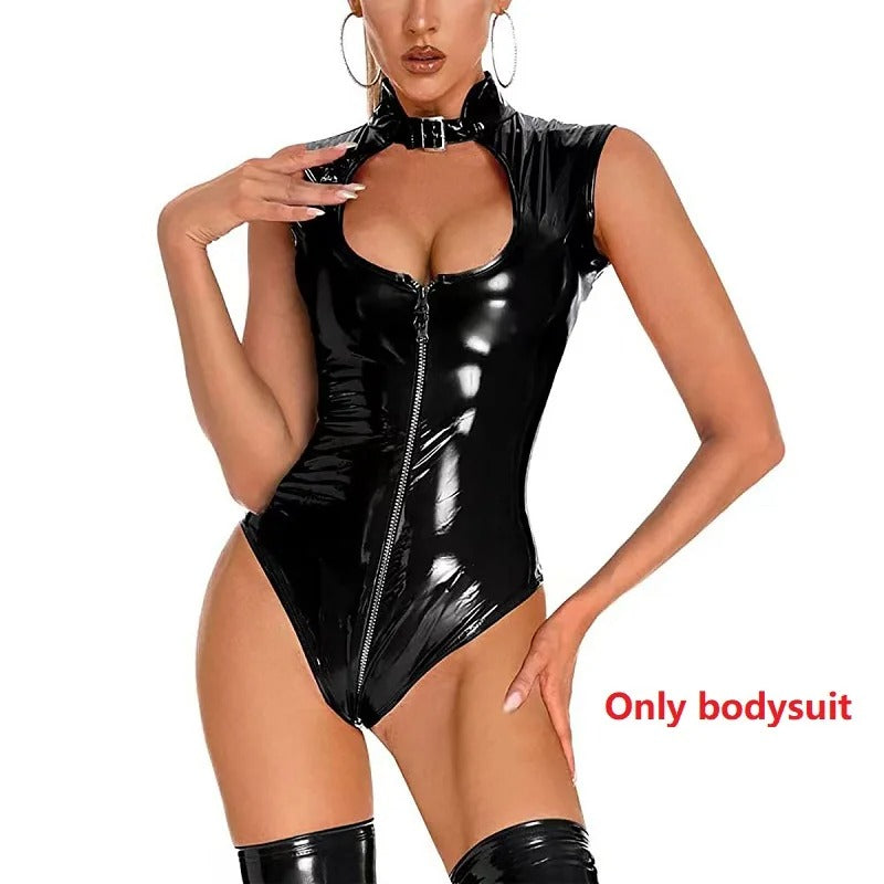 Combinaison PU Cuir Brillant Grande Taille — Style Nightclub