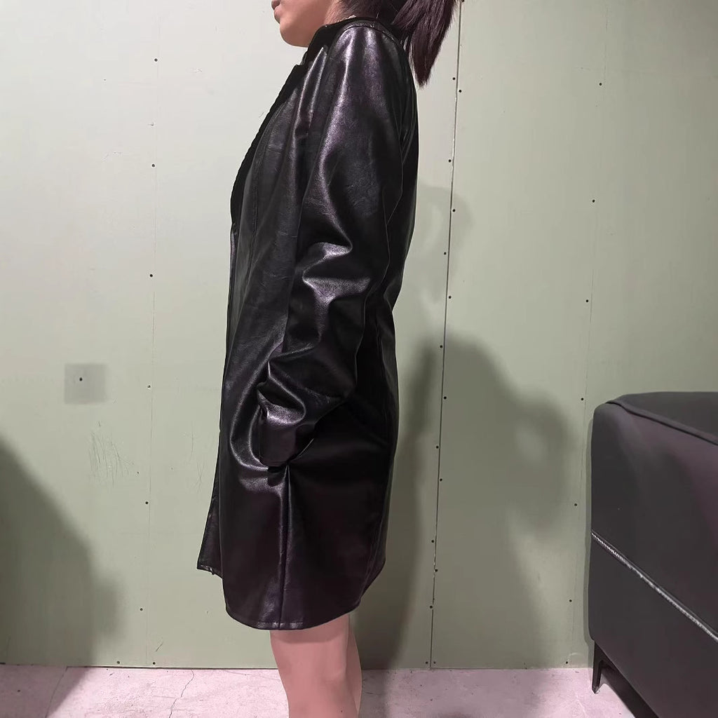 Manteau Mi-long PU Cuir — Casual Fashion & Coupe Ajustée