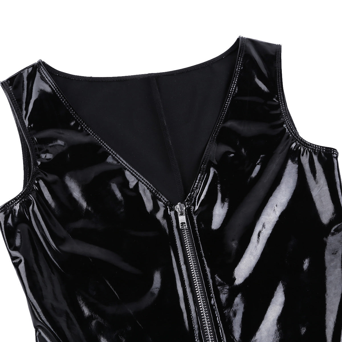 Bodysuit PU Leather Wetlook — Harness Noir Zipper Frontal