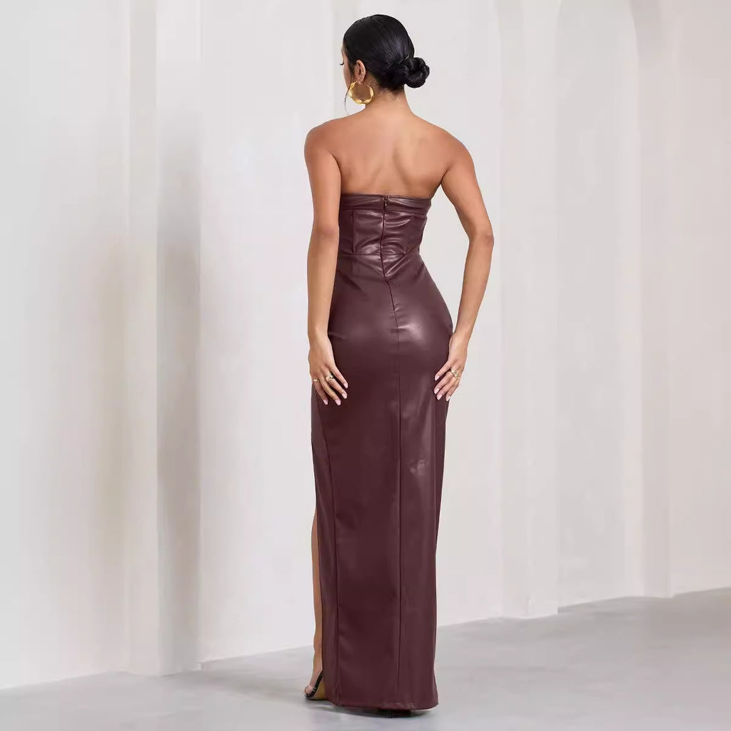 Robe Longue PU Cuir — Slim-fit Été & Silhouette Sculptée