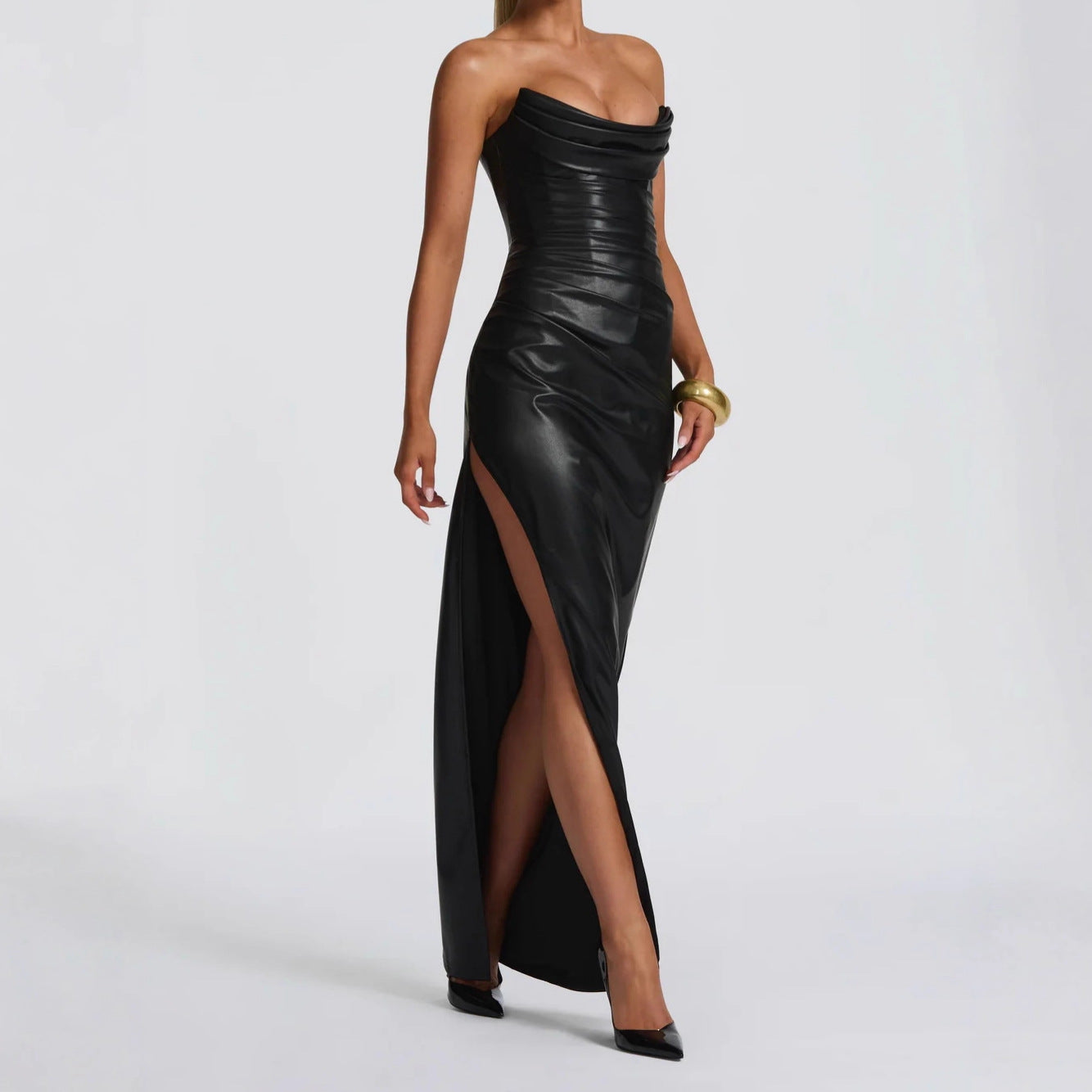 Robe Longue Dos Noué avec Fente Latérale