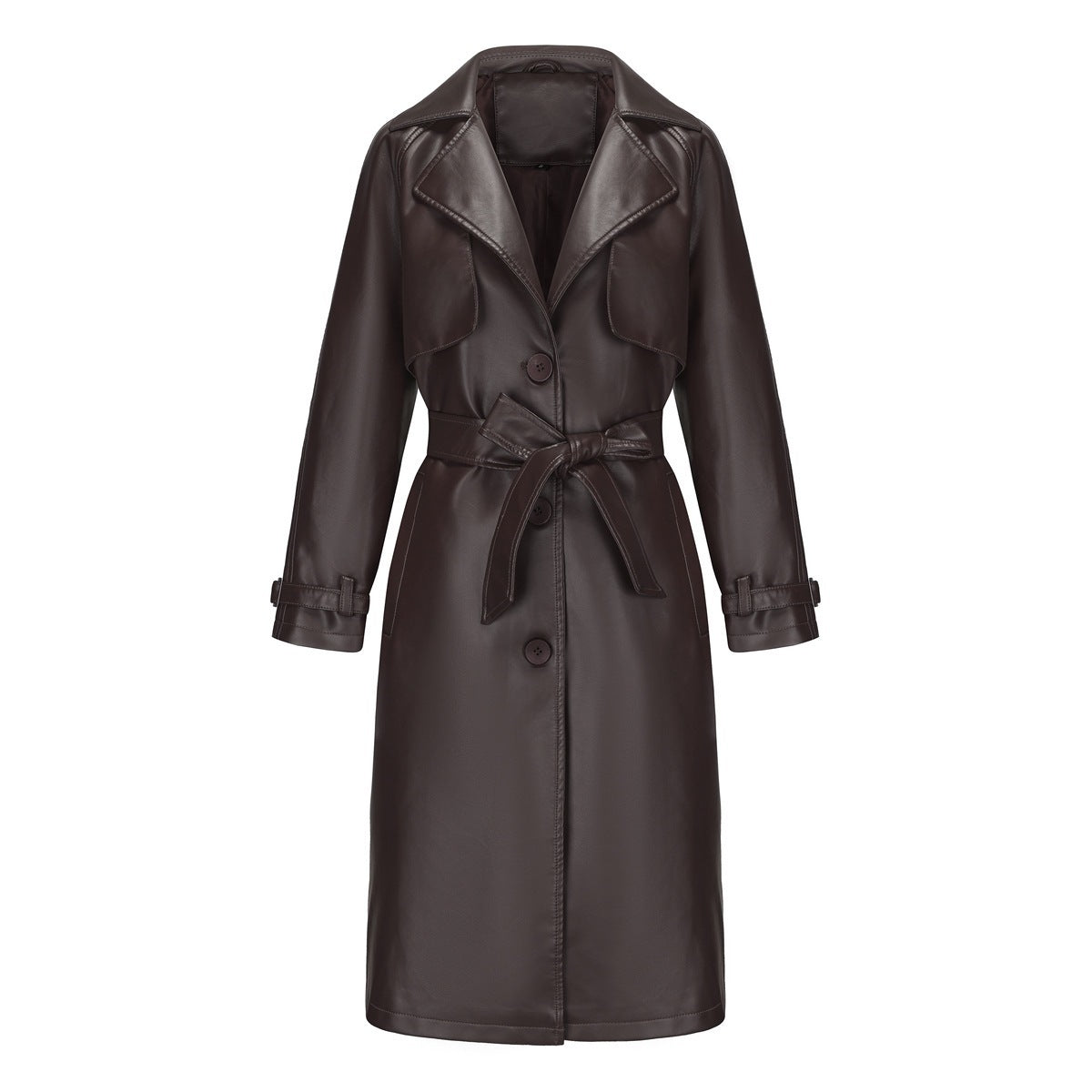 Trench Long Loose Élégant – Veste Simili Cuir PU Femme Printemps-Automne