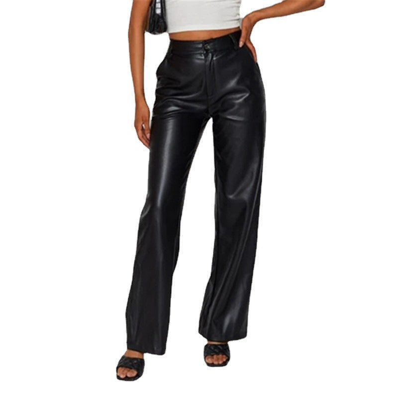 Legging PU Cuir Haute Élasticité — Taille Haute avec Poches